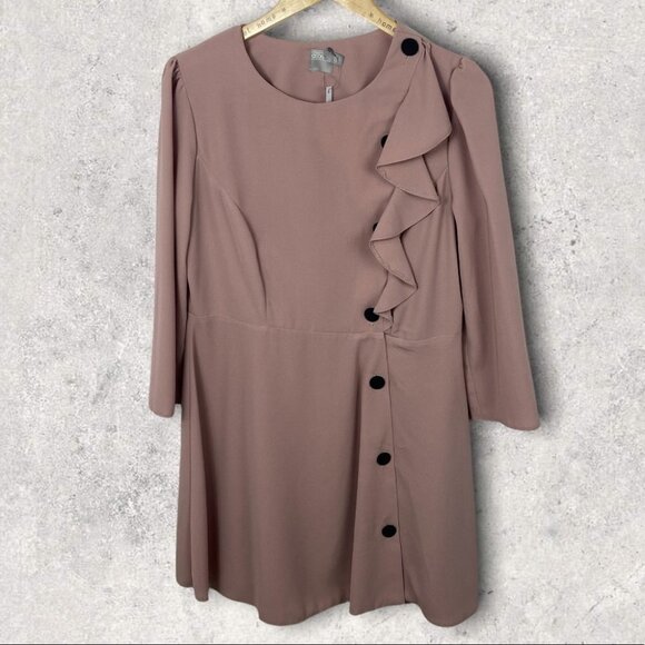 NWT ASOS Blush Pink Ruffle Front Button Down Dress Size 12 New W Tags Shift Boho - Picture 1 of 13